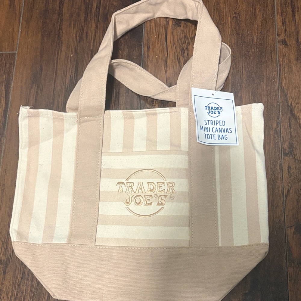 Trader Joe's NEW 2026 Beige Stripe Canvas Tote Bag